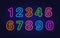 Collection of Numbers. Neon. Glowing Contour Vector Numbers.