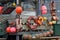 Collection of old buoys and life-saving  items