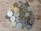 Collection of old circulated coins closeup