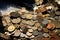 A collection of old coins kept at a roadside vendor`s shop