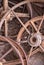 Collection of old rusted wheels