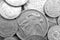 Collection of old silver coins of different times close-up