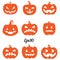 Collection of orange pumpkins for decoration for Halloween holiday, silhouette on a white background