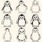 Collection pack of Penguins coloring page for children.Cartoon style hand drawing vector in black outline on a white background