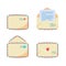 Collection of paper envelopes with air mail stripes. Open, closed, front, back view. Postage stamps and postmarks on it, letter or