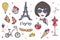 Collection of Paris and France elements - fashionable Parisian woman, perfume, french cheese, baguette, Eiffel Tower
