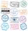 Collection of Passport Stamps Isolated on White. Vector Illustration