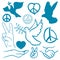 Collection of peace and love themed icons