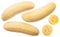 Collection of peeled baby banana and banana slices on white background. File contains clipping paths