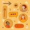 collection of people avatars and decorative elements in orange colors
