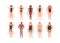 Collection of people with different body shapes vector flat illustration. Set of man and woman with various figure type