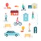 Collection of people riding various vehicles - vector isolated icons