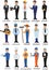 Collection of people workers of various different occupations or profession wearing professional uniform set