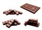 Collection of photos dark milk chocolate bars stack isolated on