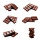 Collection of photos dark milk chocolate bars stack isolated