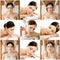 Collection of photos with women having different types of massage.