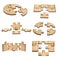 Collection of Pieces of wooden puzzle  isolated on white background
