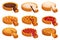 Collection Of Pies With A Portion Sliced Out, Revealing Their Delicious, Flavorful Filling Cartoon Vector Illustration