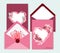 Collection of pink white colored Valentine`s day card.