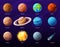 Collection planets solar systems with names infographic education poster galaxy celestial elements