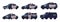 Collection of police cars of various types. City urban police car, van, suv, pursuit and swat truck