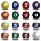 Collection of pool balls, snooker ball on white background with shadow