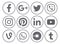 Collection of popular gray round social media icons with rim