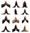 collection of praying hands isolated against a transparent background. PNG file.