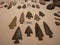 Collection of Prehistoric Arrowheads and Stone Implements on Display at the Poverty Point National Monument in Louisiana