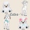 Collection of pretty vector lamb for design in watercolor style