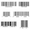 Collection product codes isolated on white backgrounds. Barcodes for scan in store, supermarket, distribution. Unique sticker on
