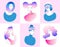 Collection of profile avatar, heads of female, girl characters. Template woman face in outline, minimal portrait vector