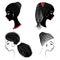 Collection. Profile of a head of sweet ladies. African American girls show hairstyles for long and medium hair. Silhouettes of