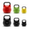 Collection of realistic classic kettlebells on white background. Fitness symbol.