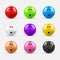Collection realistic glossy multicolored bowling balls with holes for finger carrying vector