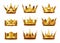 Collection of realistic golden crowns. Crowning headdress for king or queen. Royal noble aristocrat monarchy symbols