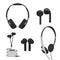 Collection realistic headphones types vector illustration sound broadcasting electronic devices