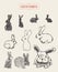 Collection realistic rabbits drawn vector sketch