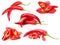 Collection of red chilli peppers isolated on the white backgroun