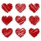 Collection of red vector painted heart on white background