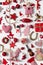 Collection of red and white checkered christmas decoration on wo