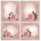 Collection of retro greeting cards with pink rose.