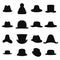 Collection of retro hats silhouette. Top hat isolated on white.