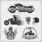 Collection of retro motorcycle labels, emblems, badges and design elements. Vintage style.