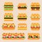 Collection of retro pixel hamburgers in vector
