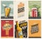 Collection of retro posters with organic juices and popular drinks