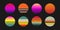 Collection of retro sunsets in the style of the 80-90s. Abstract background with a sunny gradient.