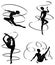 Collection. Rhythmic gymnastics. Silhouette of a girl with a ribbon. Beautiful gymnast. The woman is slim and young