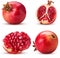 Collection ripe pomegranate fruit, whole, cut in half, slice