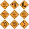Collection of roadwork warning signs used in the USA